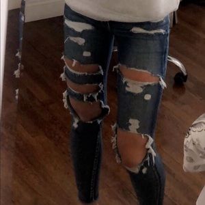 american eagle high waisted blue jeans